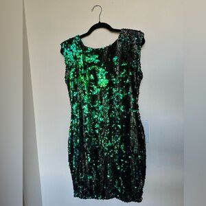 Sequin dress in green, blue and black from AX Paris